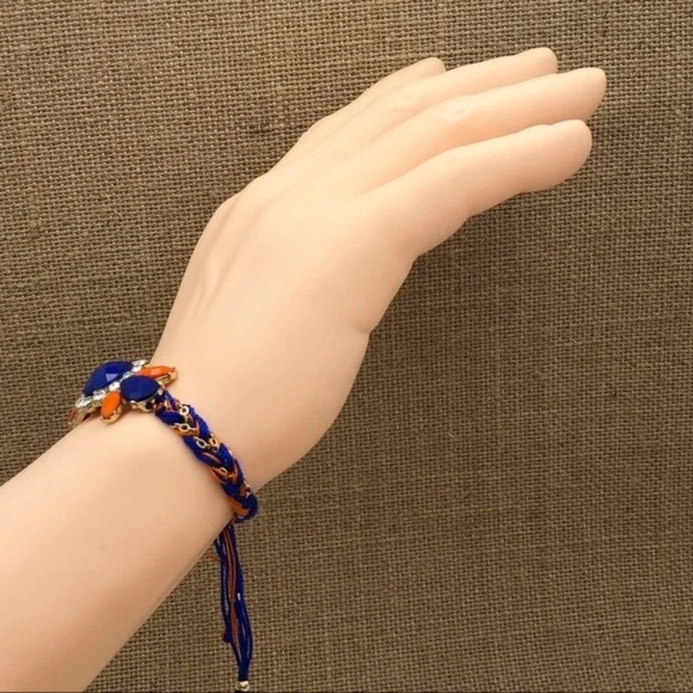 🌼 Orange Blue Rhinestone Thread Pull Tie Bracelet